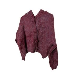PAUL Et DUFFIER Burgundy Mohair Blend Hooded Cardigan Button Front Size L